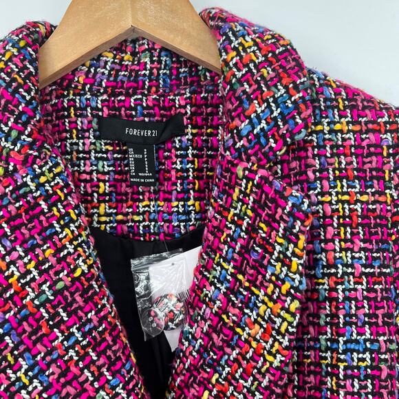 Pink Multicolor Belted Tweed Pea Coat Size Small NWT - Picture 3 of 5